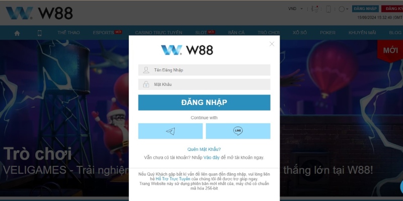 Đăng nhập W88 trên PC.
